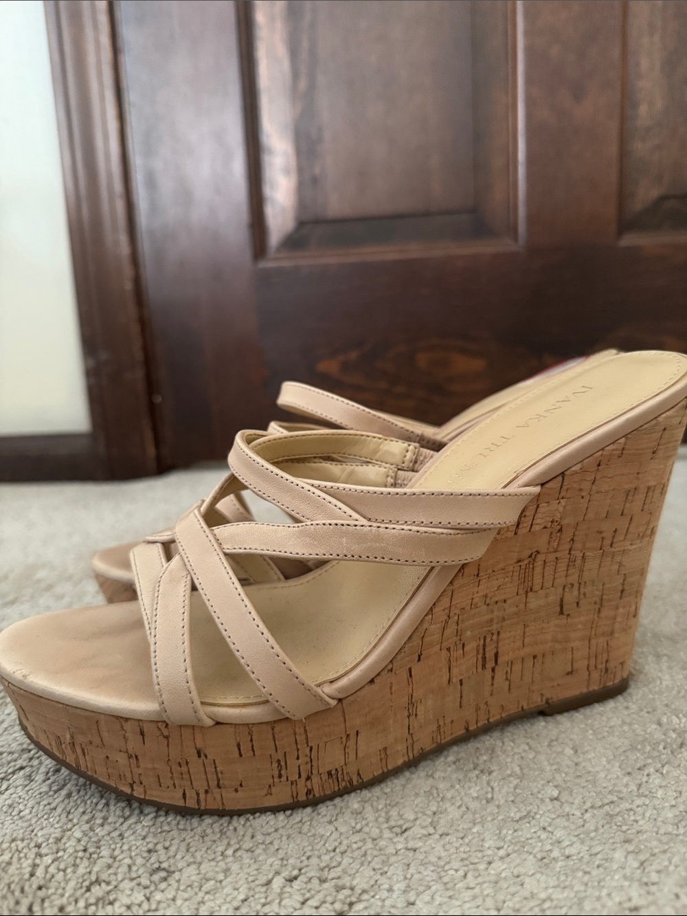 Ivanka Trump Beige Cork Wedge Sandals